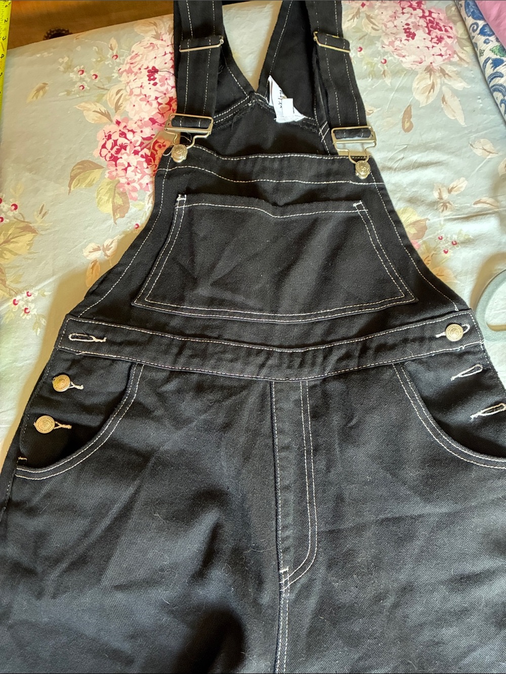 Princess Polly Black Long Overalls with White Contrast Stitching SZ 6 (609)